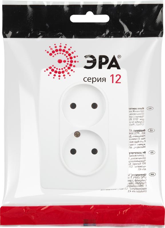 Розетка ЭРА Серия 12 12-2107-01М , 2X2P, 16А-250В, белый матовый  | Б0065688 | ЭРА — миниатюра 2