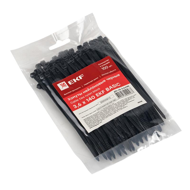 Хомут нейлоновый ЧЕРНЫЙ 3,6х140 (уп./100шт) EKF Simple | plc-cb-3.6x140 | EKF — миниатюра 2