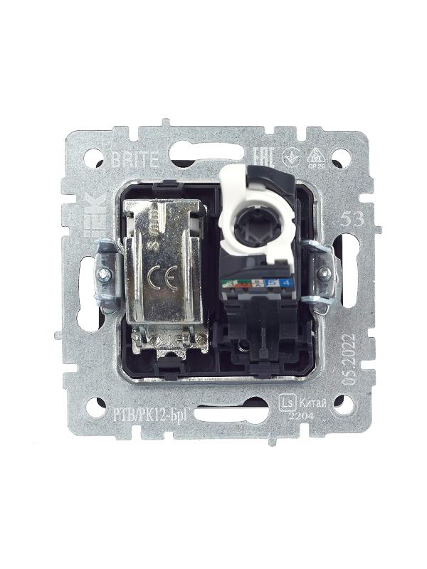 BRITE Розетка двойная TV+RJ45 кат.5E РТВ/РК12-БрГ графит  | BR-AK20-1-K53 | IEK — миниатюра 5