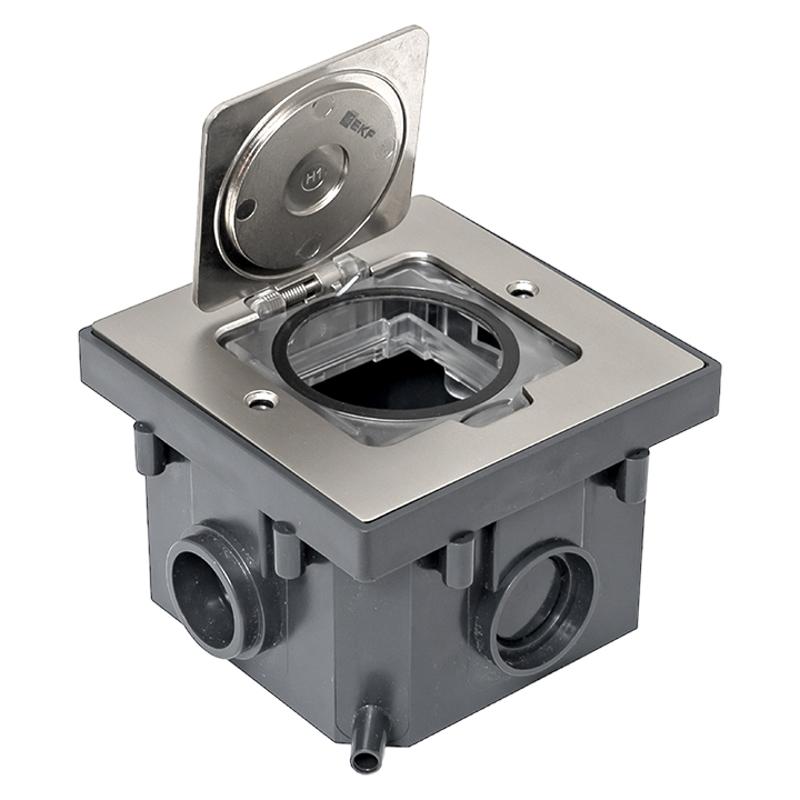 Лючок напольный C-Line 2 IP44 86*86 мм на 2модуля=1пост (с напольной коробкой для установки в фальш-пол и бетон) матовый никель | cl-ln-knl-2 | EKF — миниатюра 6