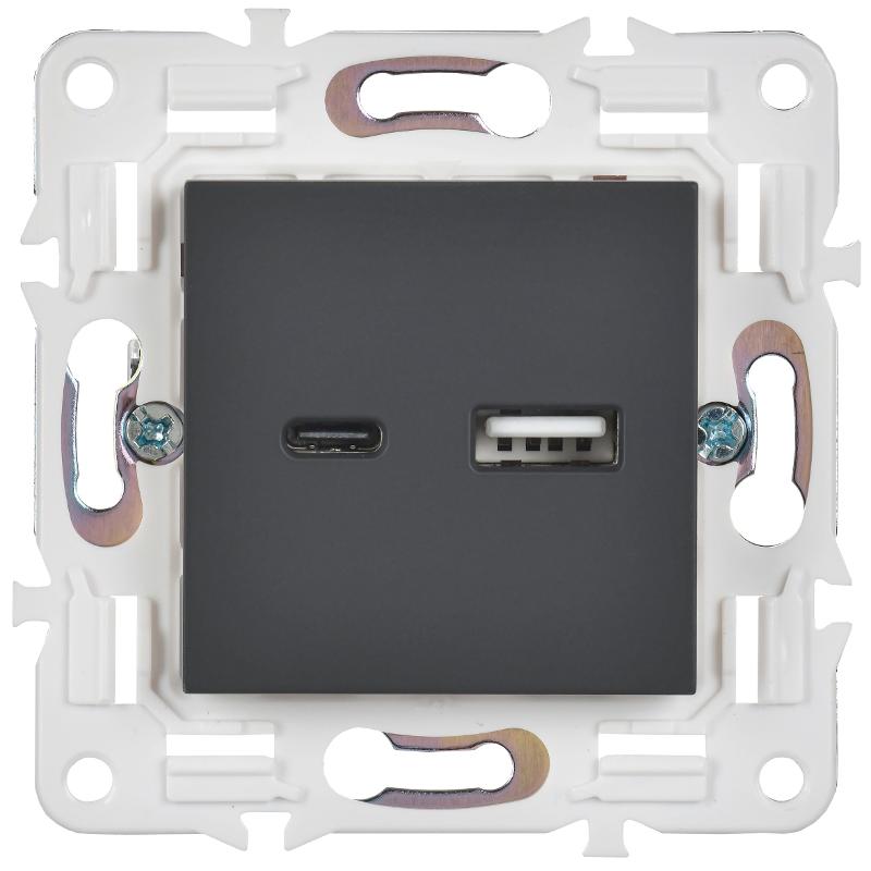 SKANDY Розетка USB A+C 18Вт SK-R13G графит  | SK-U22-018-K53 | IEK — миниатюра 2