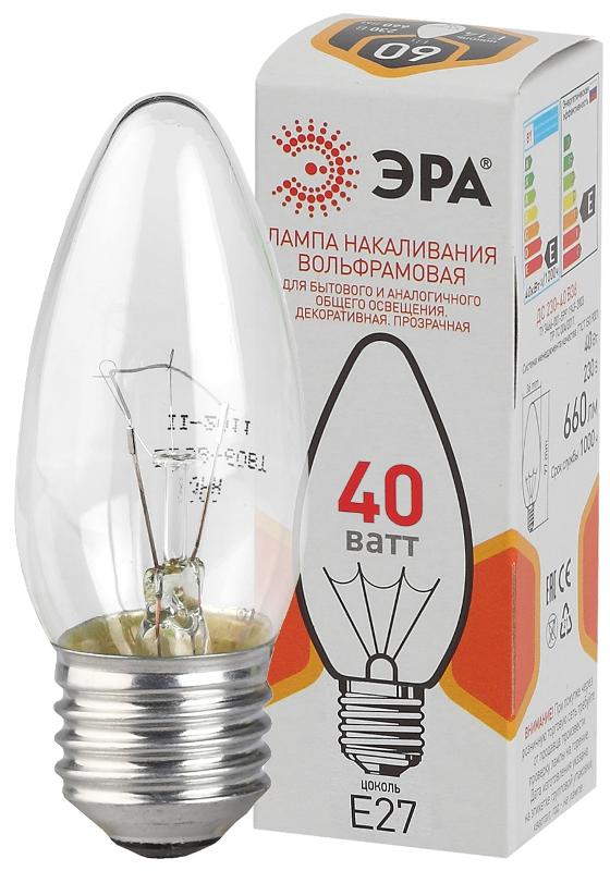 Лампа накаливания ЛОН ДС (B36) свеча 40Вт 230В E27 цв. упаковка | Б0039128 | ЭРА — миниатюра 1