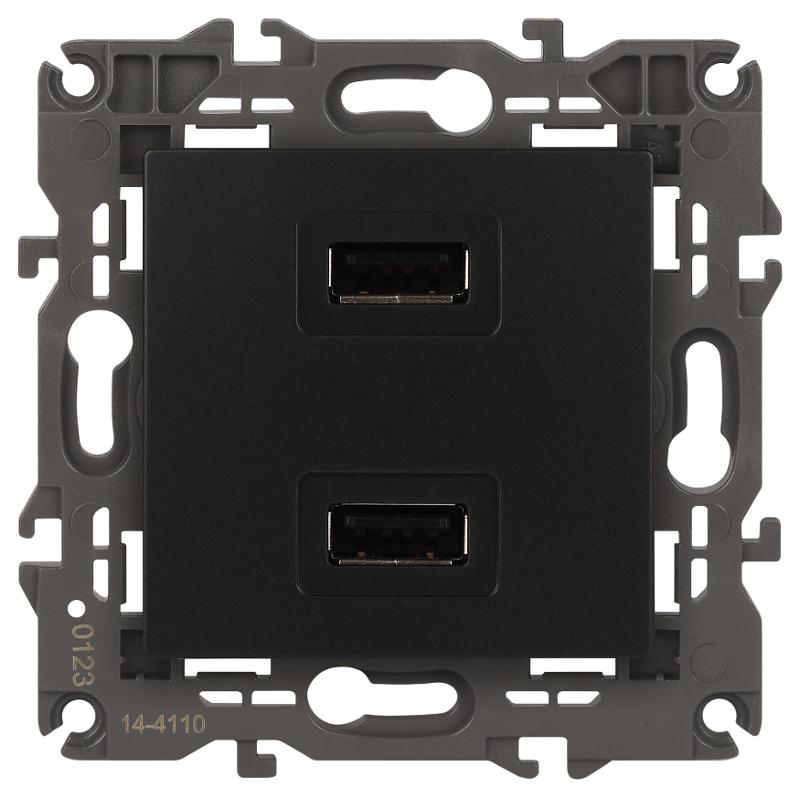 14-4110-05 Устройство зарядное USB, 230В/5В-2100мА, IP20, Эра Elegance, антрацит | Б0034373 | ЭРА — миниатюра 1
