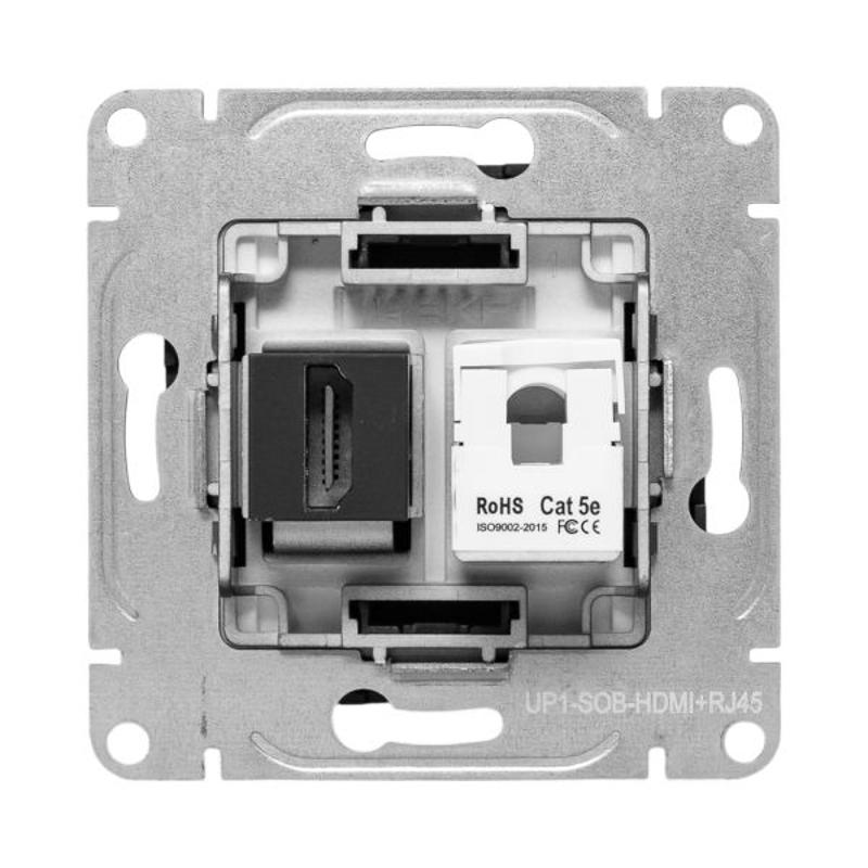 Механизм розетки HDMI+RJ45 (cat5), чёрный Эпика EKF | UP1-SOB-HDMI+RJ45 | EKF — миниатюра 7