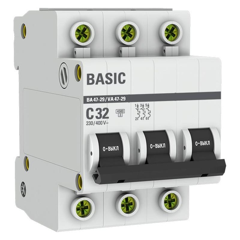 Выключатель автоматический трехполюсный ВА 47-29 32А C 4,5кА Basic | mcb4729-3-32C | EKF — EKF