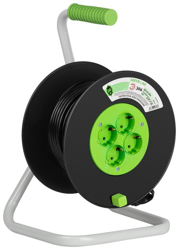 Удлинитель силовой ЭРА GREEN LINE KAT-3x1-20m Greenline на катушке пластик 4 розетки с заземлением 20м ПВС 3x1мм2  | Б0065130 | ЭРА — миниатюра 1