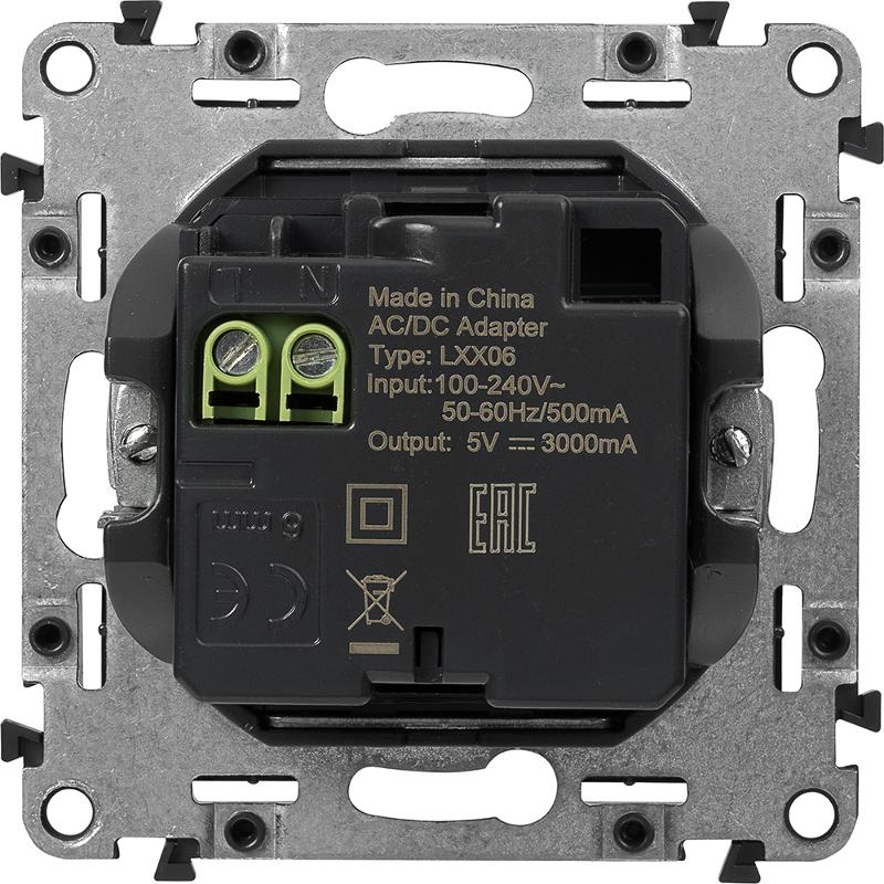Valena LIFE Алюминий Зарядное устройство с 2-мя USB-разьемами тип С-тип С 240В/5В 3000мА С лицевой панелью — миниатюра 2