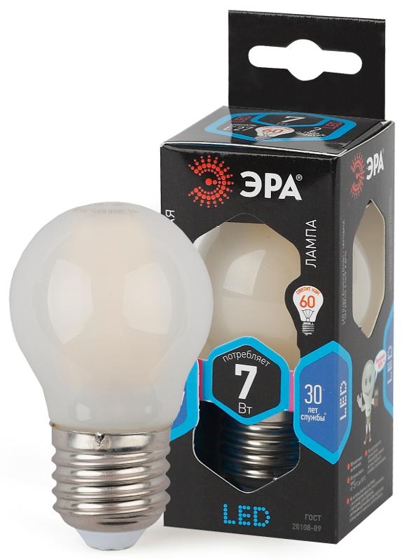 Лампа светодиодная F-LED P45-7W-840-E27 frost (филамент, шар мат., 7Вт, нейтр, E27) | Б0027959 | ЭРА — миниатюра 1