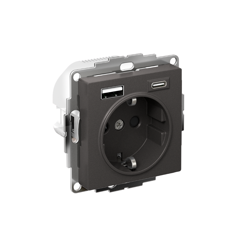 AtlasDesign Базальт Розетка 16А с 2 USB A+C, 5В/2,4А/3,0А, 2х5В/1,5А, механизм | ATN001432 | SE — Systeme Electric