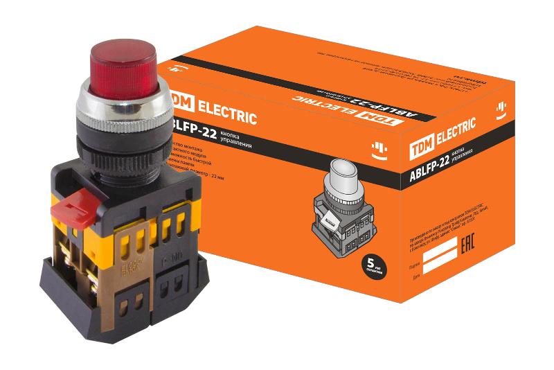 Кнопка ABLFP-22 красный d22мм неон/230В 1з+1р  | SQ0704-0005 | TDM — фото 1 | Sento
