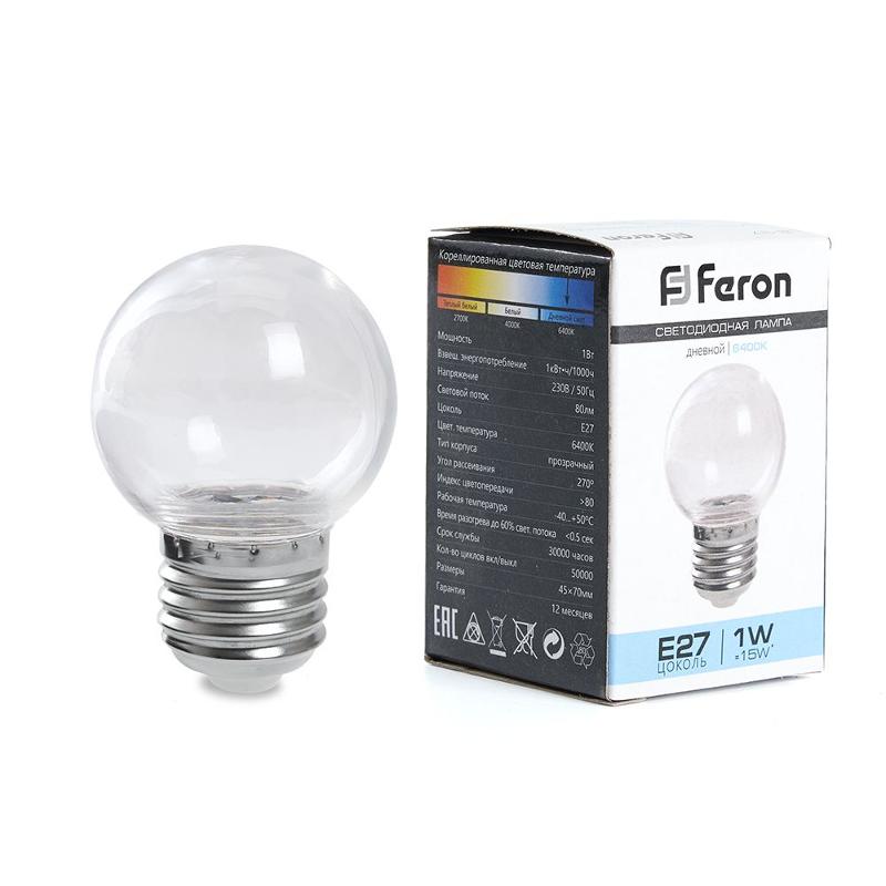 Лампа светодиодная, (3W) 230V E27 2700K G60 прозрачная, LB-371 | 38121 | FERON — Feron