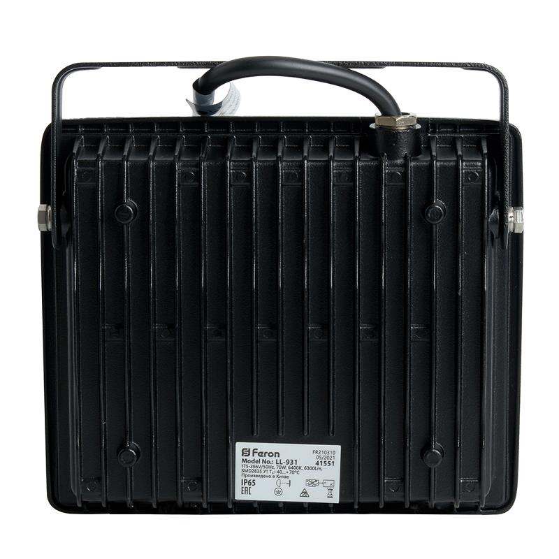 Прожектор светодиодный  LL-931 70W 6400K IP65 AC220V/50Hz, черный 167*198*28 мм | 41551 | Feron — миниатюра 3