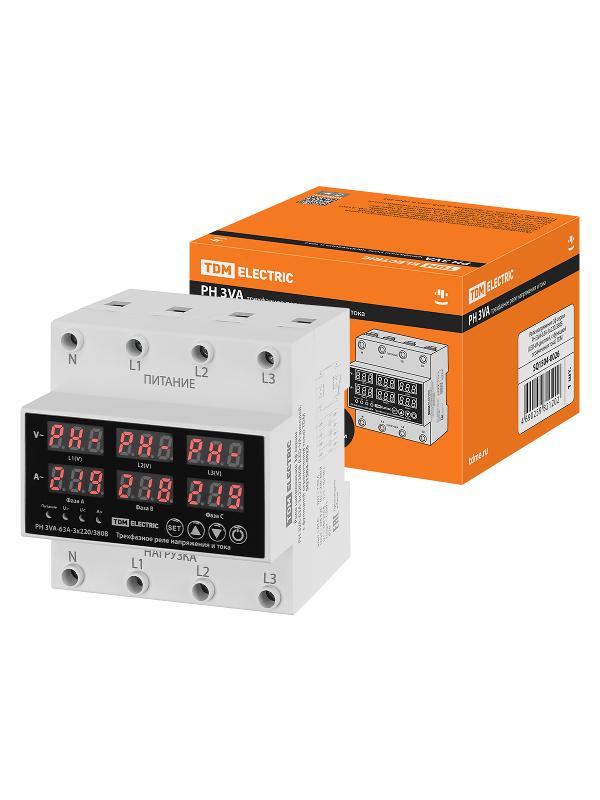 Реле напряжения 3ф РН 3VA-63А-3х380/220В (LED-VA-дисплей, с функцией ограничения тока) | SQ1504-0026 | TDM — фото 1 | Sento