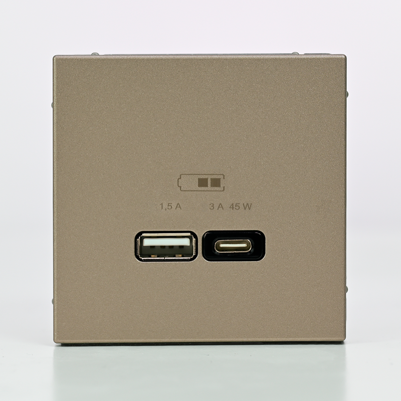 ArtGallery Шампань Розетка USB A + тип-C 45Вт высокоскор.заряд. QC, PD, механизм | GAL000529 | SE — миниатюра 7