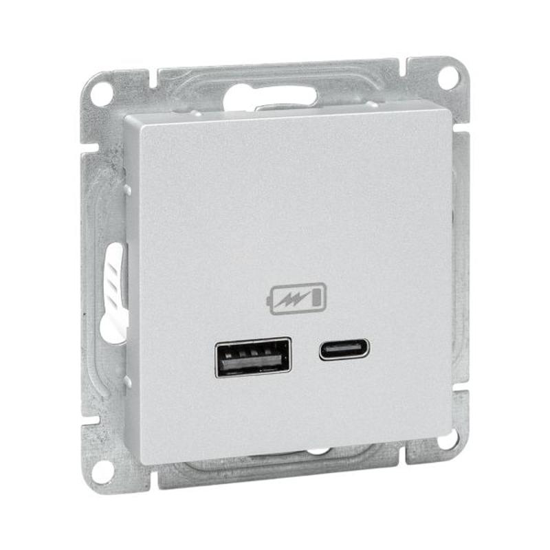 Механизм розетки USB-A+С, алюминий Эпика EKF | UP1-SOA-USBA+USBC | EKF — EKF