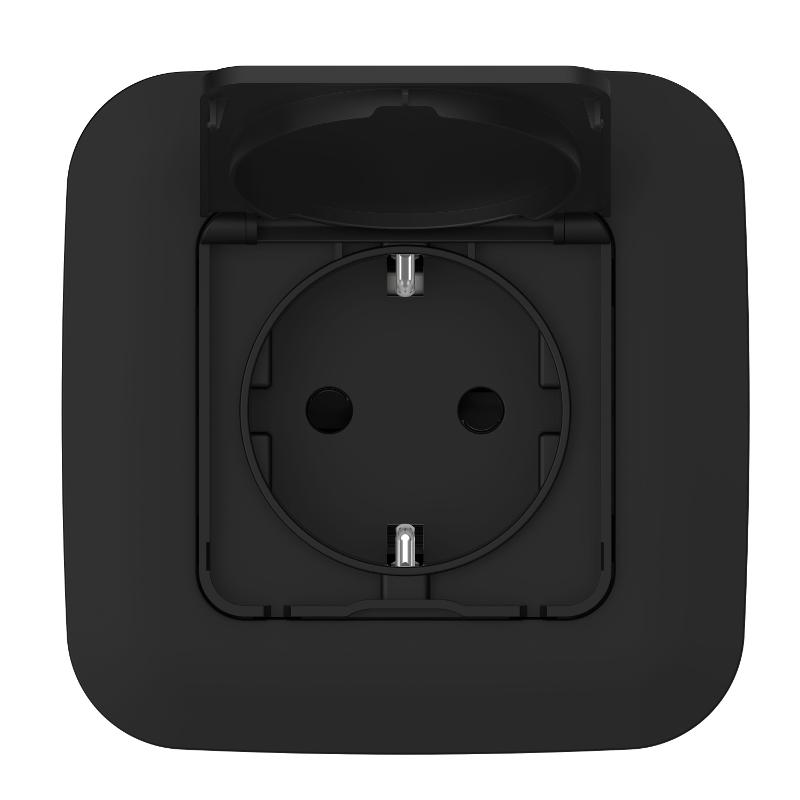 FLITE Розетка с заземлением со шторками с крышкой быстрозажимные клеммы 16А IP44 РСшкр11-1-44-ФлЧ черный | FI-R16-16-1-44-K02 | IEK — миниатюра 2
