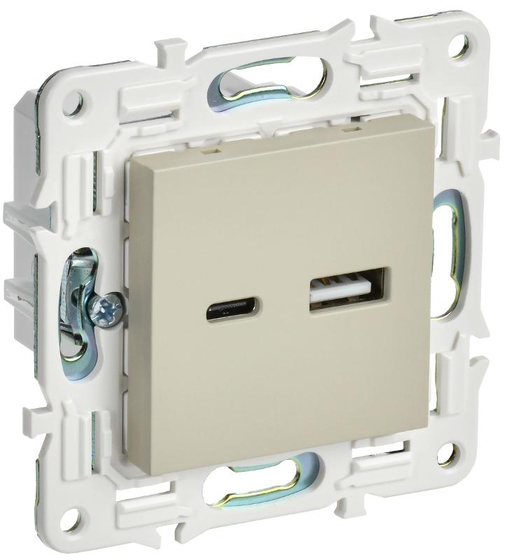 SKANDY Розетка USB A+C 18Вт SK-R13B бежевый  | SK-U22-018-K10 | IEK — IEK (ИЭК)