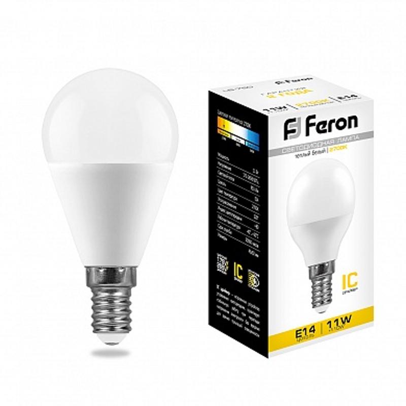 Лампа светодиодная LB-750 (11W) 230V E14 2700K G45 | 25946 | FERON — миниатюра 1