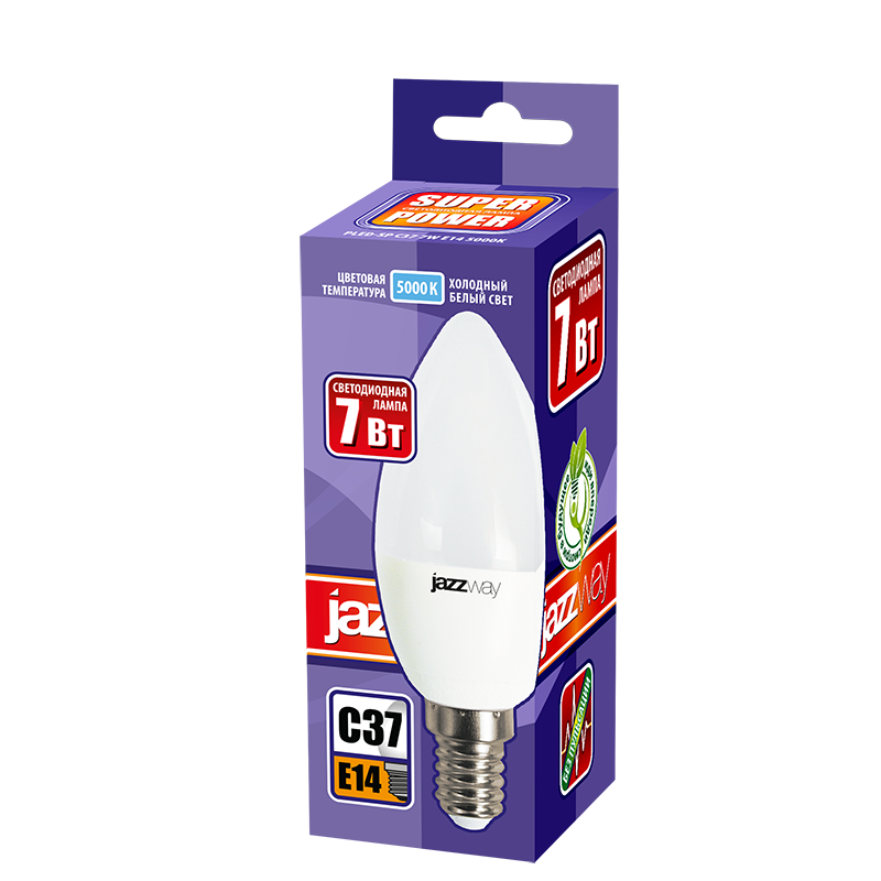 Лампа светодиодная LED 7Вт E14 220В 5000К PLED- SP C37 свеча | 1027832-2 | Jazzway — миниатюра 2