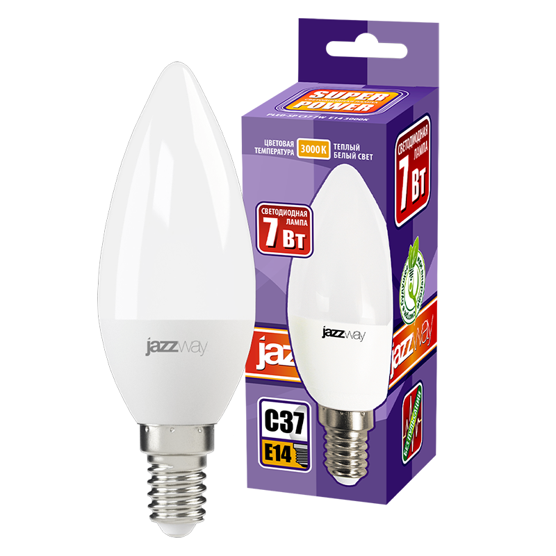 Лампа светодиодная LED 7Вт E14 220В 3000К PLED- SP C37 свеча | 1027818-2 | Jazzway — миниатюра 3