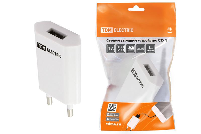 Сетевое зарядное устройство, СЗУ 1, 1 А, 1 USB, белый, | SQ1810-0001 | TDM — фото 1 | Sento