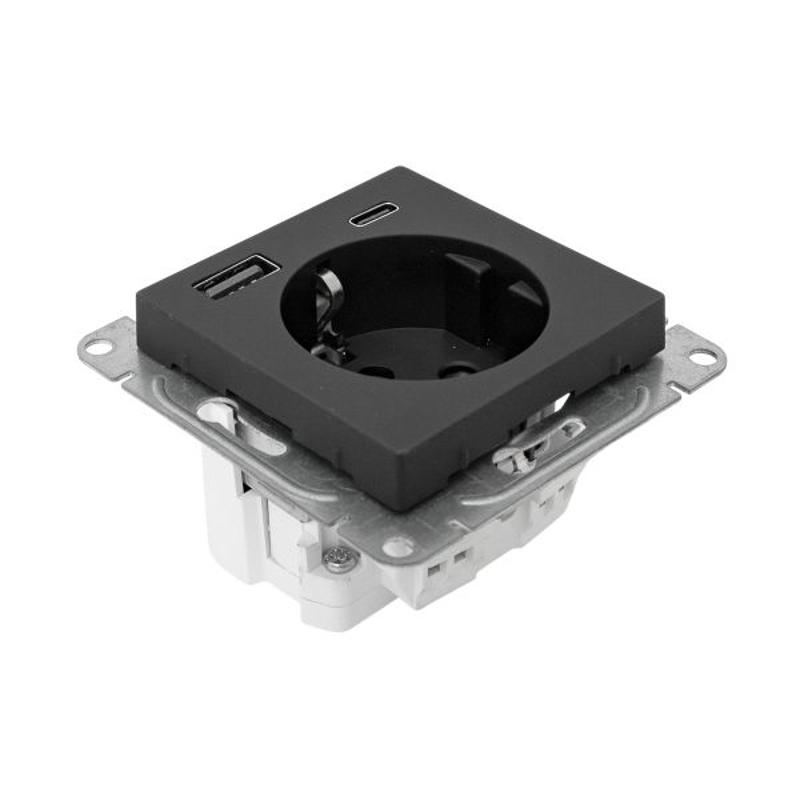 Механизм розетки с USB-A+С - 2шт, 16А, с заземлением, со шторками, чёрный Эпика EKF | UP1-SOB-111-USBA+USBC | EKF — миниатюра 11
