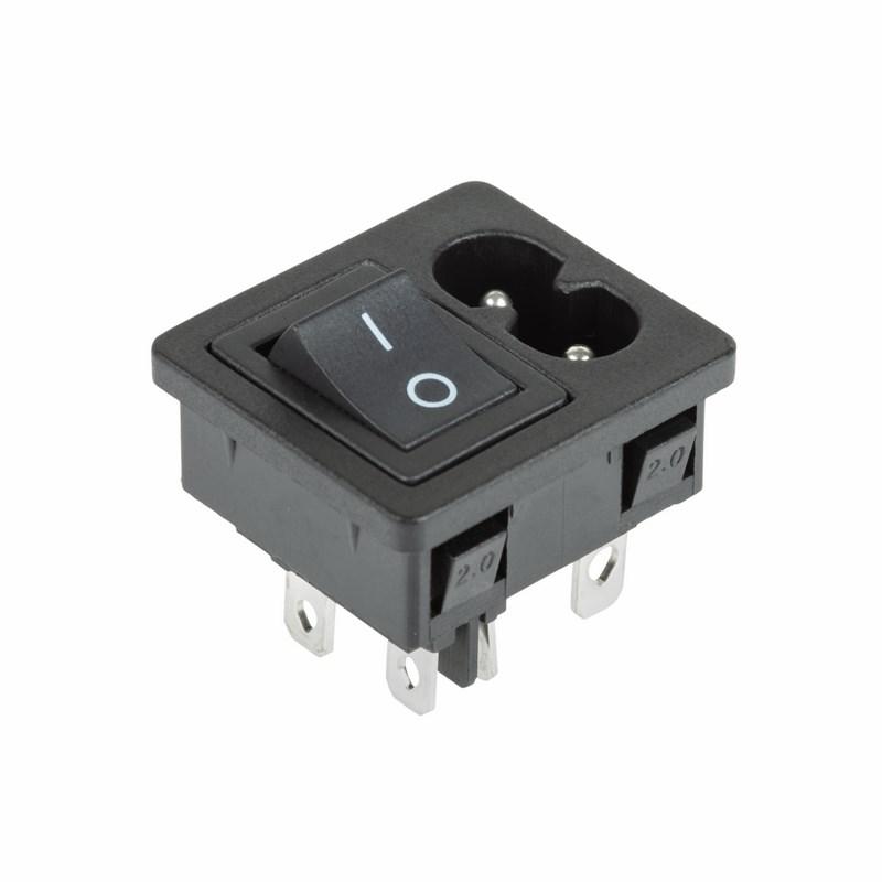 Выключатель клавишный 250 V 6 А (4с) ON-OFF черный с штекером C8 2PIN | 36-2284 | REXANT — фото 1 | Sento