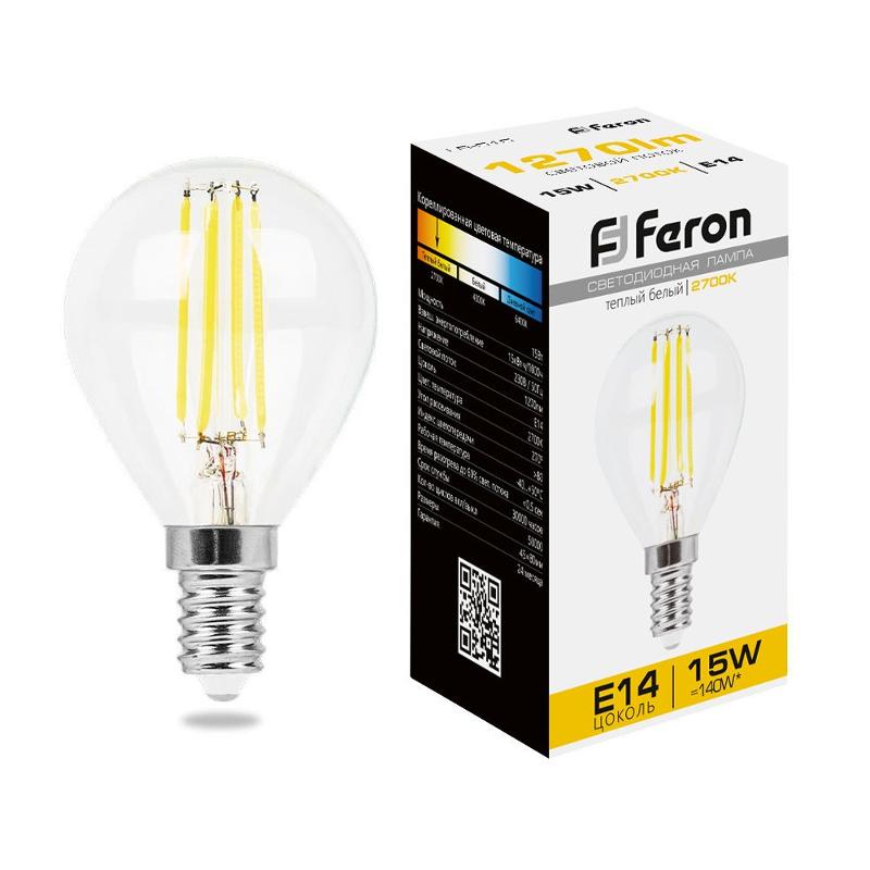Лампа светодиодная, (15W) 230V E14 2700K прозрачная, LB-515 | 38249 | FERON — Feron