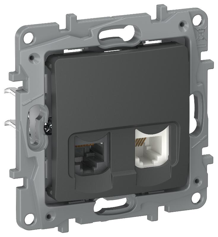 IEKETIKA Роз. двойная RJ11+RJ45 кат.5E UTP 6712521 граф. | 6712521 | IEK — IEK (ИЭК)