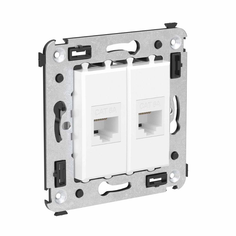 Компьютерная розетка RJ-45 без шторки в стену, кат.6А двойная, "Avanti", "Белое облако" | 4400674 | DKC — миниатюра 2