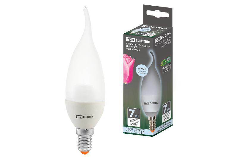 Лампа светодиодная LED 7Вт E14 230В 4000К WFС37 свеча | SQ0340-0174 | TDM — TDM ELECTRIC