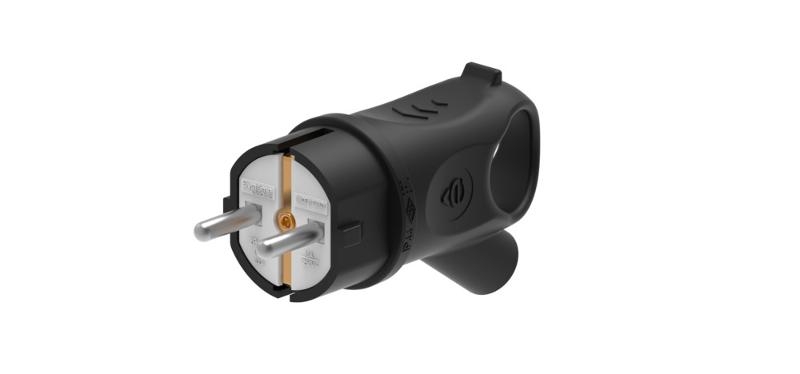 Вилка 2К+З угловая каучуковая 16А/250В IP44 Чёрная MultiSet | MST1102BK | SE — Systeme Electric