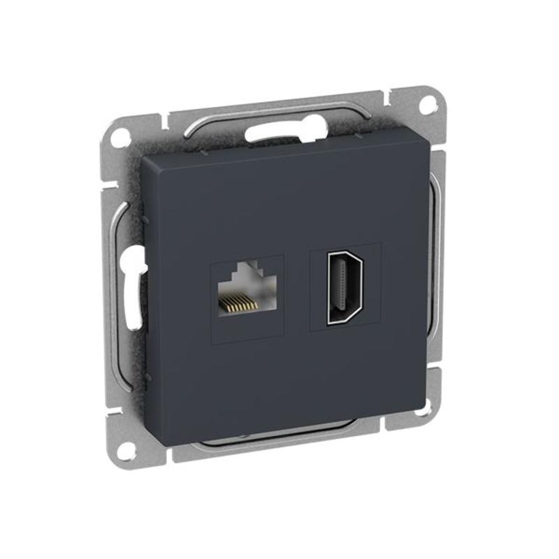 Механизм розетки HDMI+RJ45 (cat5), графит Эпика  |UP1-SOG-HDMI-RJ45| EKF — миниатюра 3