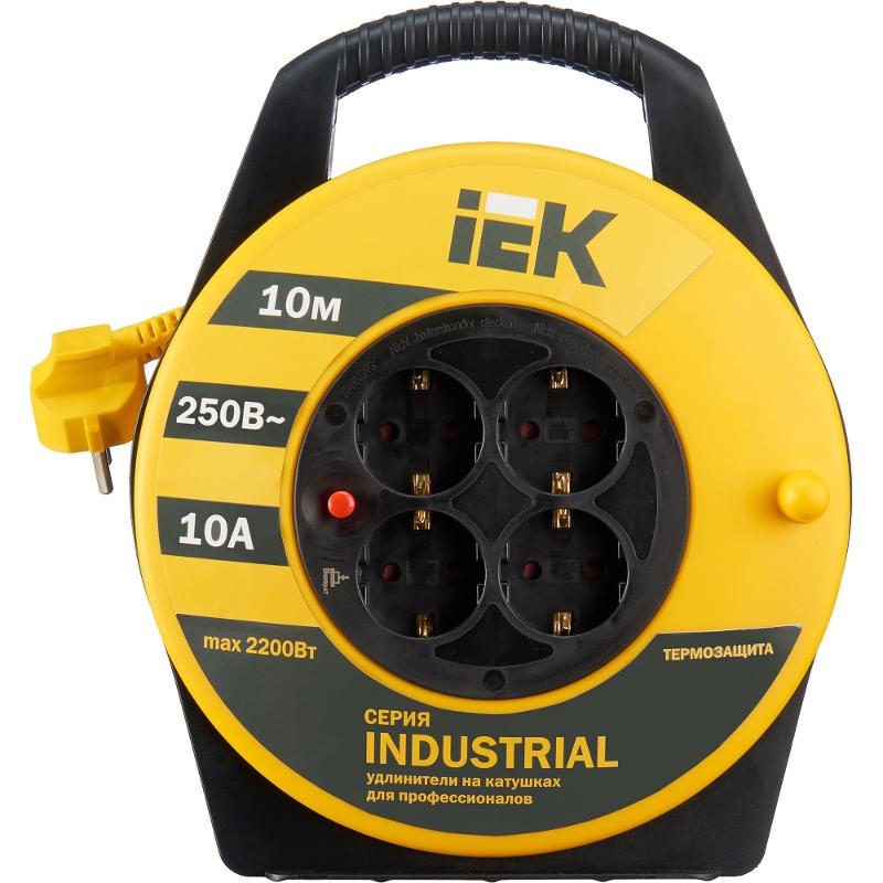 Удлинитель на катушке УК10 с т/з 4 места 2Р+PЕ/10м 3х1,0 мм2 "Industrial" | WKP14-10-04-10 | IEK — миниатюра 3