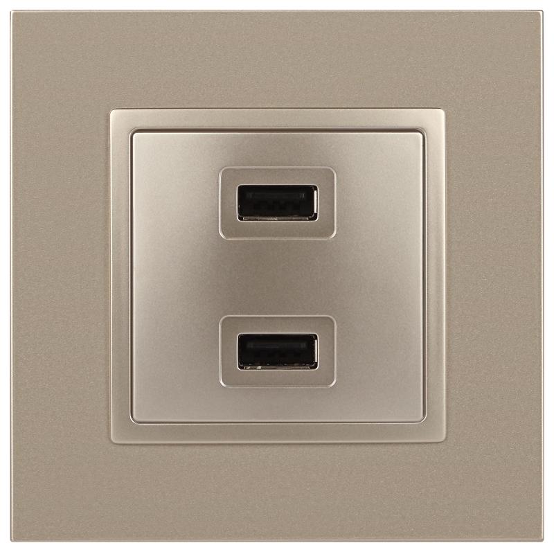 14-4110-04 Устройство зарядное USB, 230В/5В-2100мА, IP20, Эра Elegance, шампань | Б0034371 | ЭРА — миниатюра 3