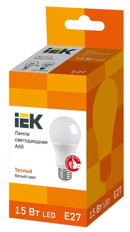 Лампа светодиодная LED 15Вт Е27 220В 3000К A60 груша | LLE-A60-15-230-30-E27 | IEK — миниатюра 3