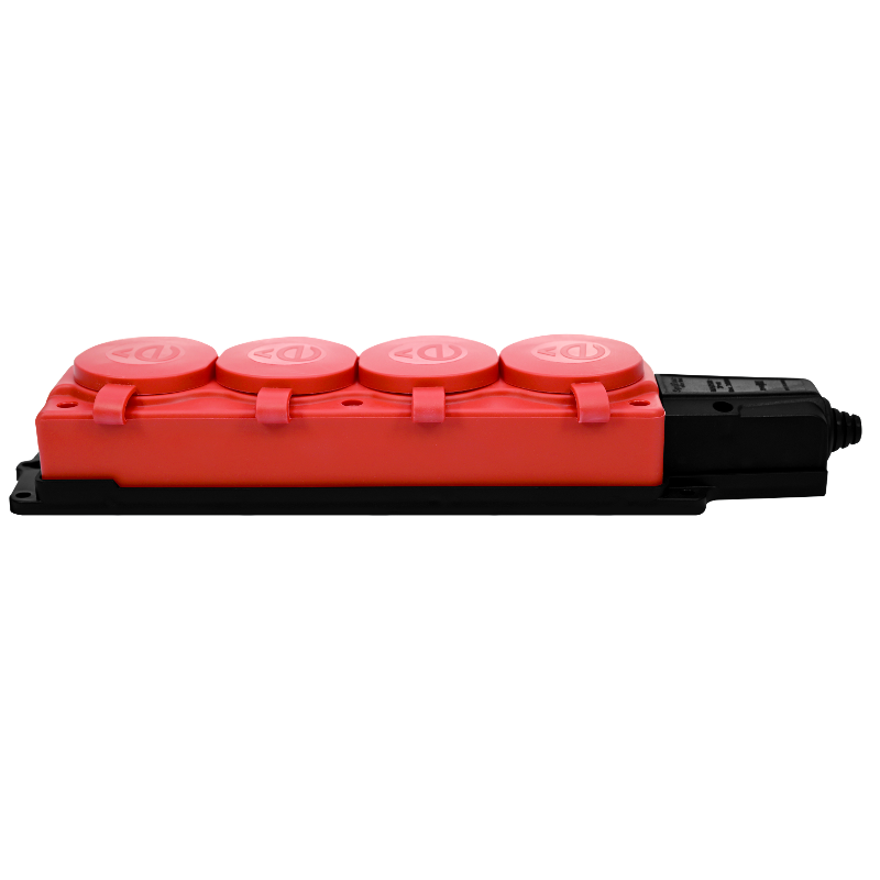Колодка 4 гнезда 2К+З каучуковая 16А/250В IP44 Красная MultiSet | MST4124RD | SE — миниатюра 2
