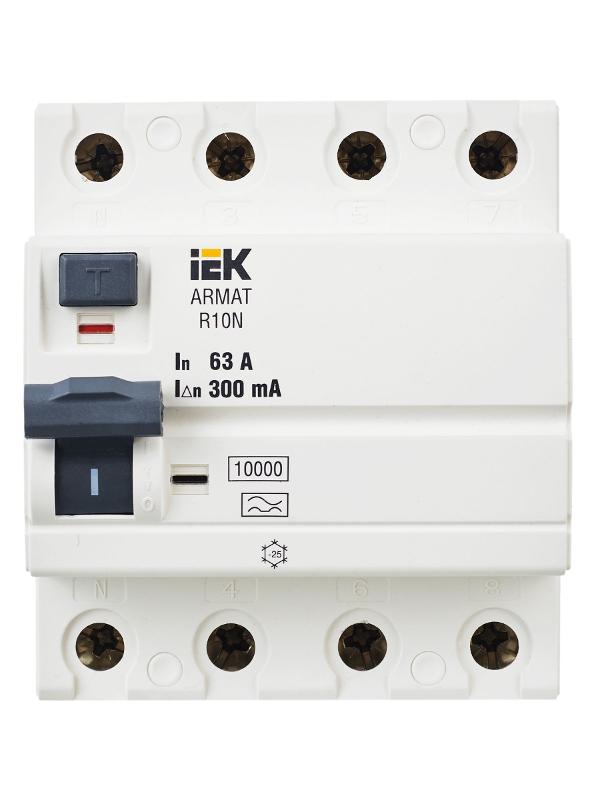 Выключатель дифференциальный (УЗО) R10N 4P 63А 300мА тип A ARMAT | AR-R10N-4-063A300 | IEK — миниатюра 2