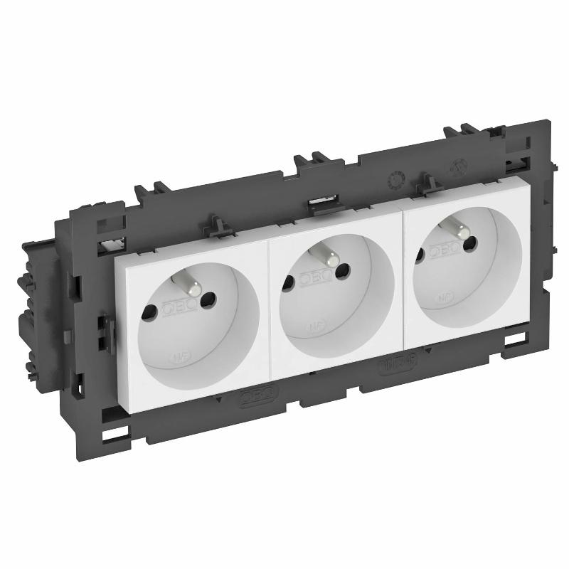 Розетка тройная 0° Modul45connect франц. стандарт, 250 В, 16A (белый) (STD-F0C8 RW3) | 6120642 | OBO Bettermann — OBO Bettermann