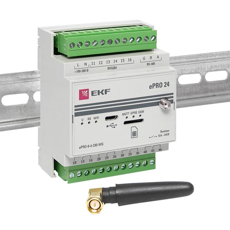 Контроллер базовый ePRO 24 удаленного управления 6вх\4вых 230В WiFi GSM с внешней антенной PROxima | ePRO-6-4-230-WG1 | EKF — миниатюра 6