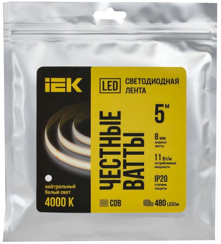 Лента светодиодная 5м COB-312 диодов 8Вт/м IP20 8мм 24В 4000К | LSR11-10-312-20-1-05 | IEK — миниатюра 3