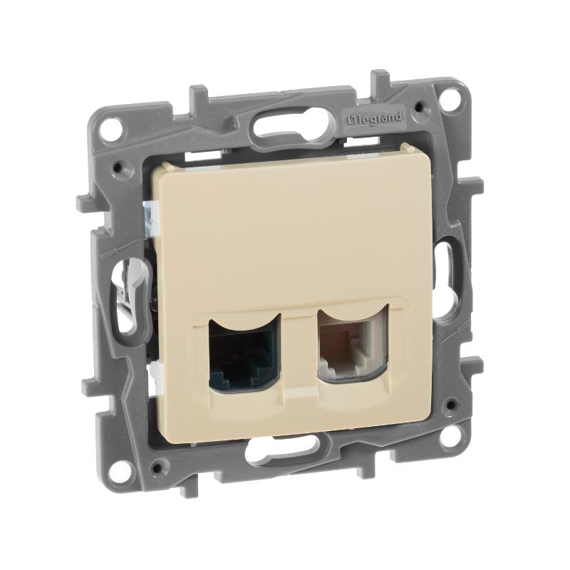 Etika Слоновая кость Розетка телефонная + компьютерная (RJ11+RJ45) 5 кат. UTP | 672352 | Legrand; замена на арт. ИЭК 6723521 — Legrand