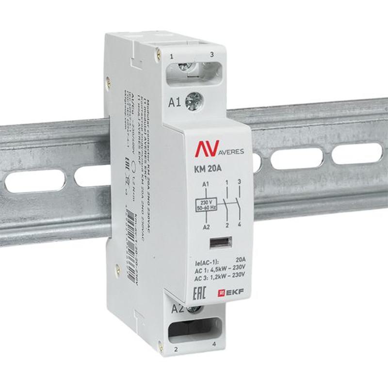 Контактор модульный КМ 20А 2NО 230VAC (1 мод.) AVERES | km-av-1-20-20-230V | EKF — миниатюра 2