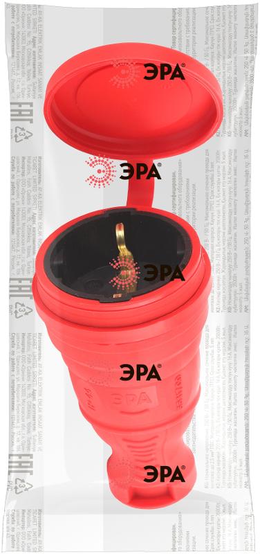 R8-RED-IP44 ЭРА Разъём каучуковый c/з прямой 16A IP44 красный | Б0044548 | ЭРА — миниатюра 2