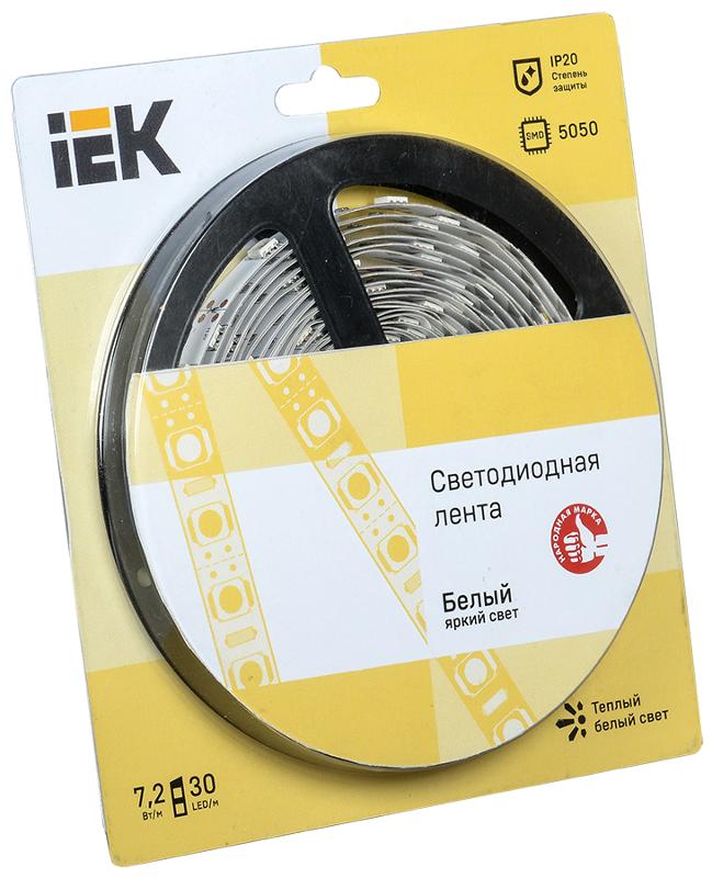 Лента светодиодная LSR-5050WW30 7,2Вт 12В 3000К IP20 5м | LSR2-1-030-20-1-05 | IEK — IEK (ИЭК)
