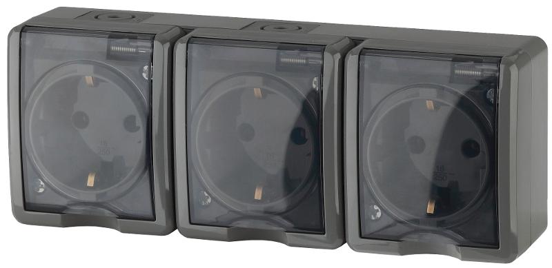 Розетка 3х2P+E IP54, 16АХ-250В, 11-2405-03, ОУ, Эксперт, Серый |Б0020721 | ЭРА — ЭРА (Энергия света)
