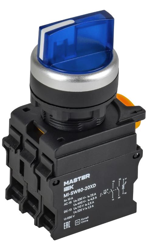 Переключатель с подсветкой 3 полож. 2NO синий MASTER | MI-SW60-20XD-4-14-3-K07 | IEK — миниатюра 1