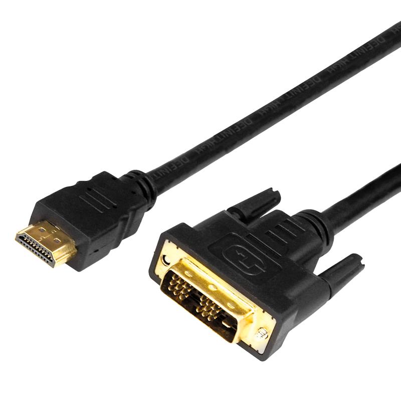 Шнур HDMI - DVI-D с фильтрами, длина 2 метра (GOLD) (PE пакет) | 17-6304 | REXANT — миниатюра 1