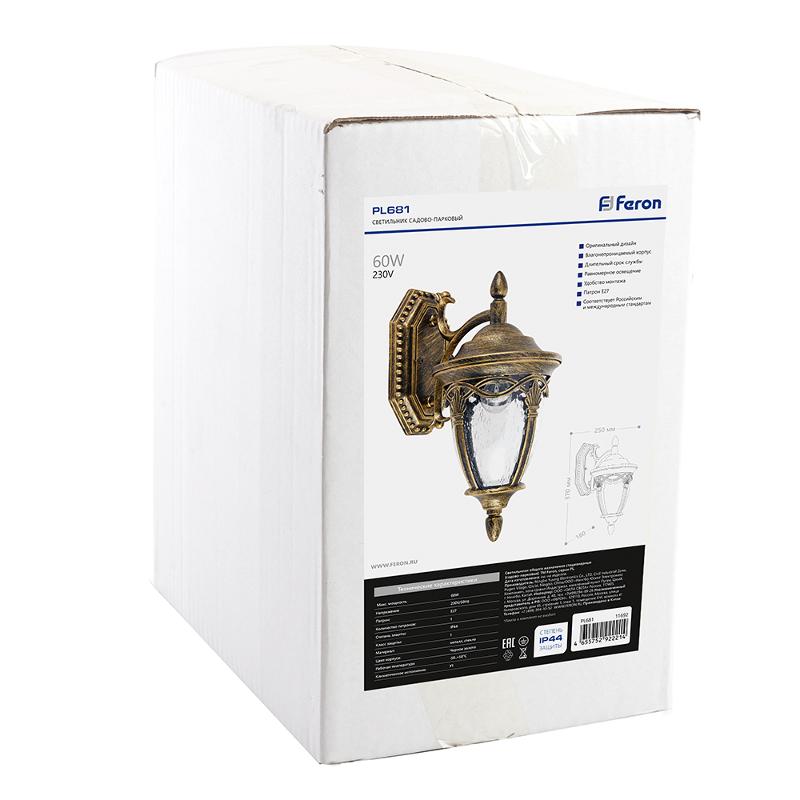 Светильник садово-парковый, 60W 230V IP44 черное золото, PL681 (на стену вниз) | 11692 | FERON — миниатюра 7