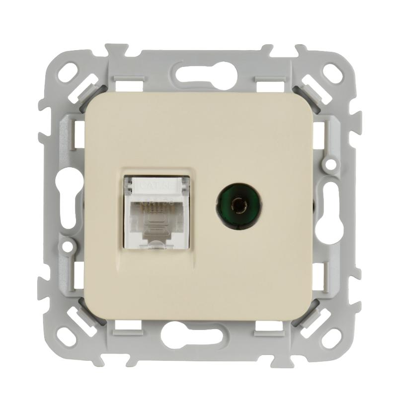 FLITE Розетка 2-ая RJ45/TV кат.5Е UTP РКТВ5е-2-0-ФлСл сливочный | FI-AK22-1-K86 | IEK — миниатюра 2